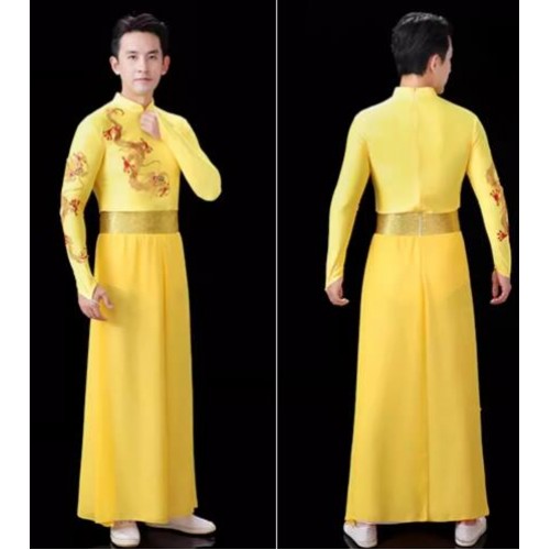 Men's Chinese Gold dragon drum dance costumes chinese folk lion drum dance dresses Wushu martial art dance clothes Chinese repertoire Modern dance wear